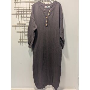 FP Beach Knit Henley Maxi Dress Charcoal Gray Long Sleeve Cotton M